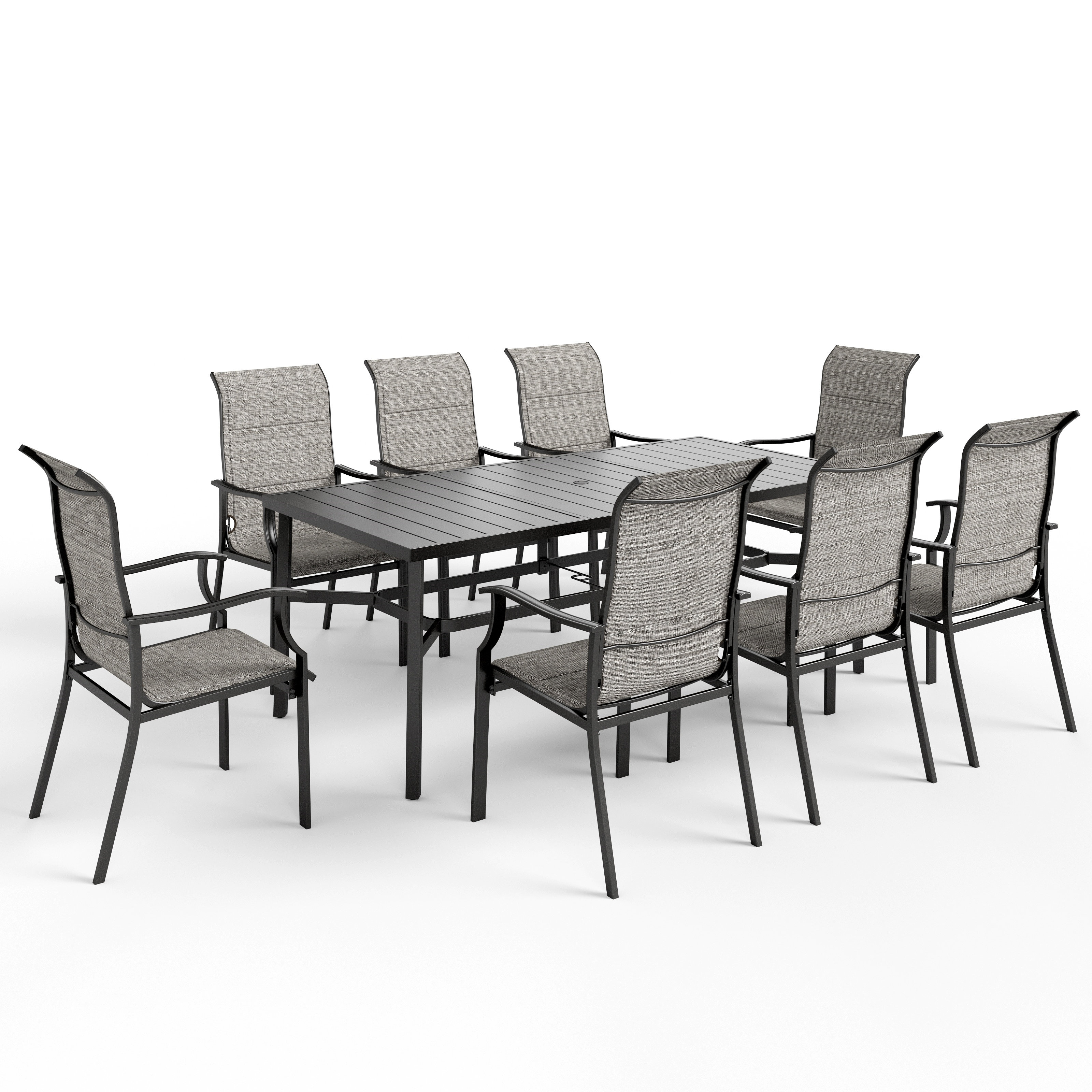 Winston Porter 9Pcs Rectangle Outdoor Patio Dining Set Heavy Duty Metal ...
