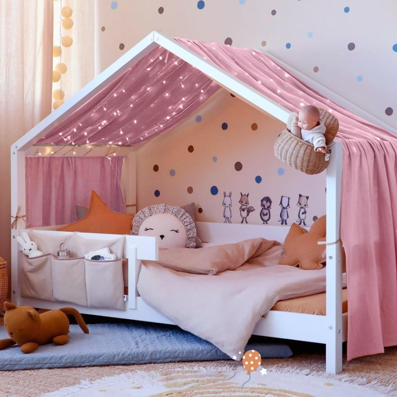 Cotton Muslin Handmade Bed Canopy, 135 X 360Cm, Pink