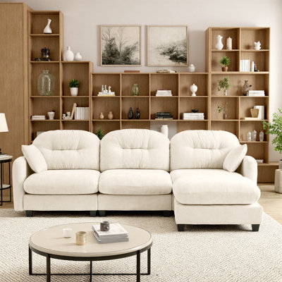 Premium Chenille Modular L-Shaped Sectional Sofa with Ottoman, Beige
