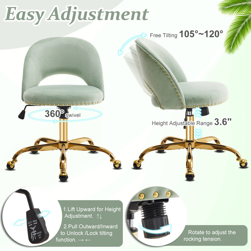 Fauteuil de bureau avec roulettes, Velours, Vert menthe