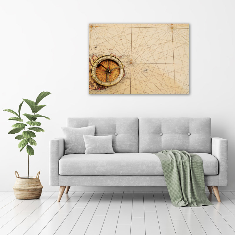 Compass On The Map - Wrapped Canvas Print