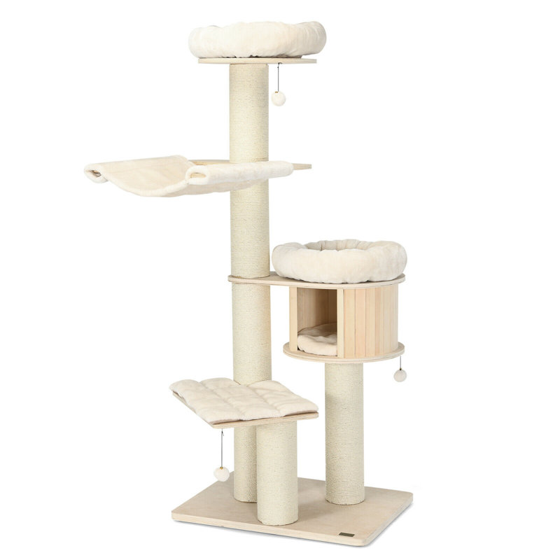 Aylisha 68.5'' Tall Natural Pine and Birch Cat Tree