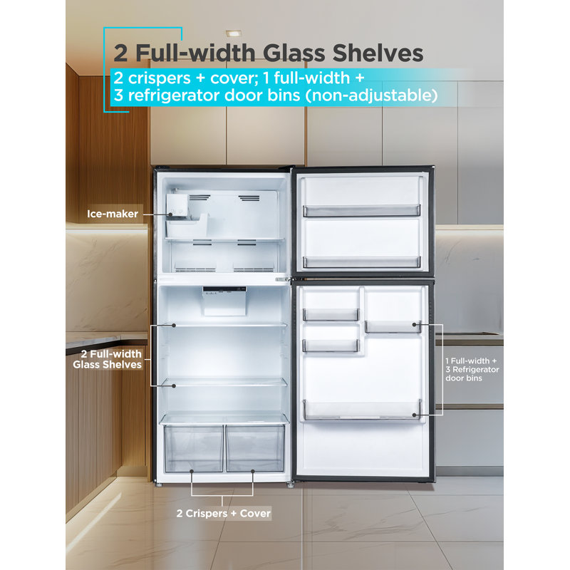 BLACK + DECKER 20.1 Cu. Ft. Top Mount Refrigerator with Ice Maker, 2-Door Refrigerator with Top Freezer, Freezer with Icemaker and Adjustable Temperature Control, BR2010JIMS, Sliver