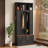 4-IN-1 Elegant 59" Wide Hall Tree with Golden Hooks & Handles, Practical Entryway Walnut Bench with Adjustable Shelves, 76.7"H Farmhouse Wooden Style Coat & Shoe Rack for Mudroom, Living Room, Black-70349438