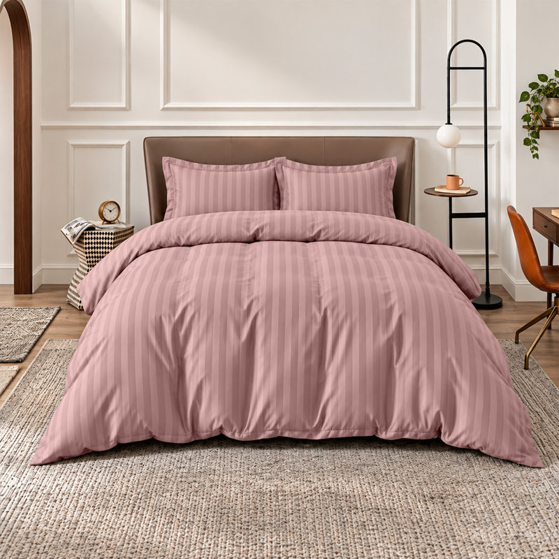 Microfiber Striped Duvet Cover Set with Pillowcases Included, Single Duvet Cover Set + 1 Pillowcase, Peach