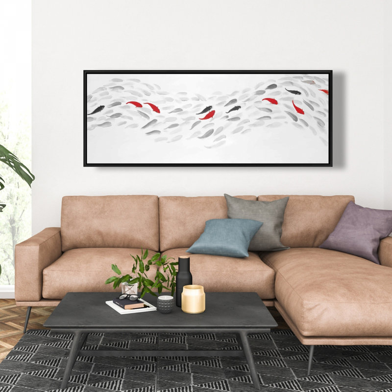 Swimming Fish Wave Print On Canvas