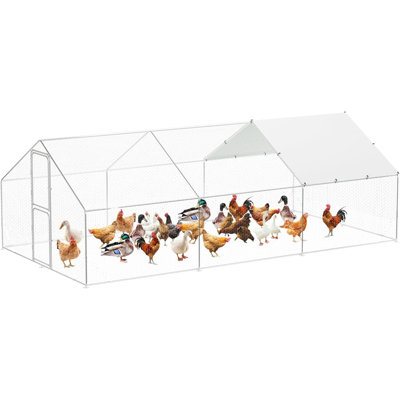 Large Metal Chicken Coop, Walk-in Poultry Cage, Chicken Run Pen House with Waterproof & Anti-Ultraviolet Cover Chicken Coop Run with Double Lockable Doors for Outdoor, Backyard