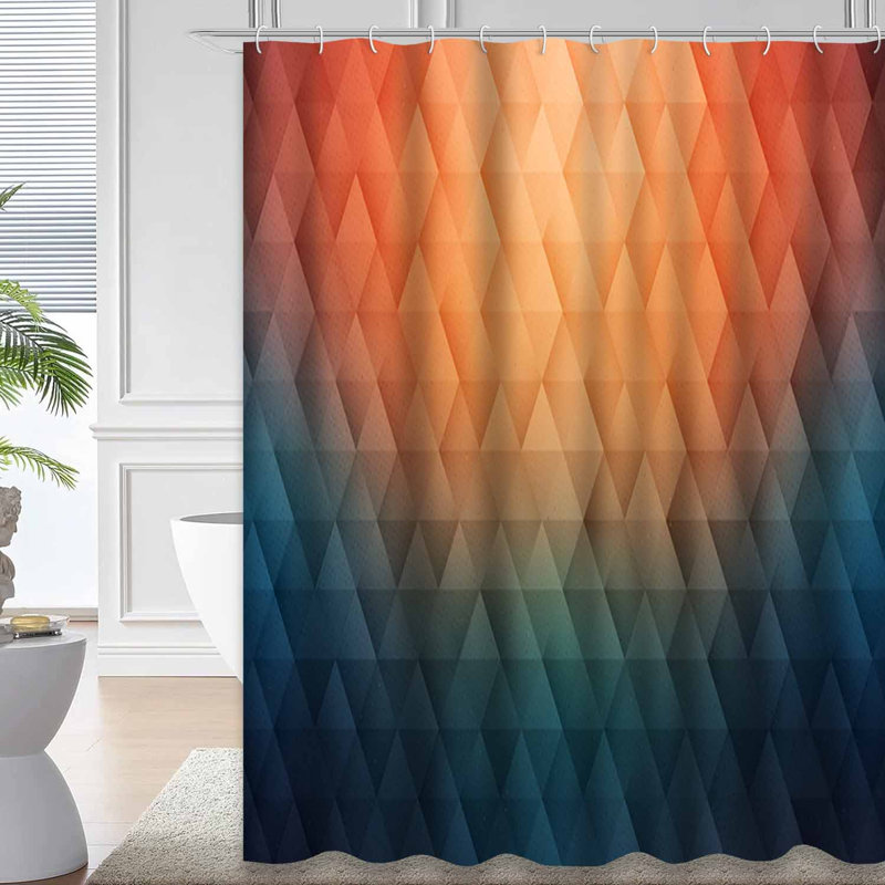 Rideau de douche abstrait géométrique triangulaire bleu avec 12 crochets, L 72 po x l 72 po