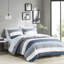 Literie de chambre à coucher moderne avec édredon à rayures et draps - Drap gris bleu marine tendance-121313529