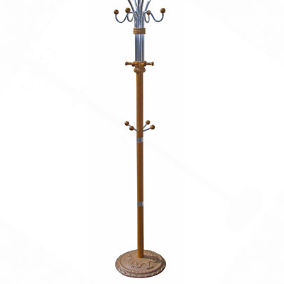 Portemanteau 73 po en chrome et bois, finition chêne