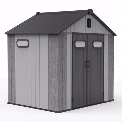 Remise de rangement extérieure en résine 8 x 6 pi avec porte verrouillable, remises extérieures imperméables avec fenêtres et évents, remise en plastique robuste pour outils