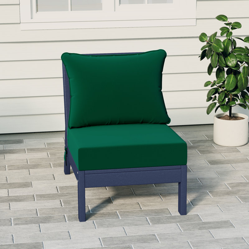 Deep Seating Armless Chair With Cushions, Green, Navy Blue