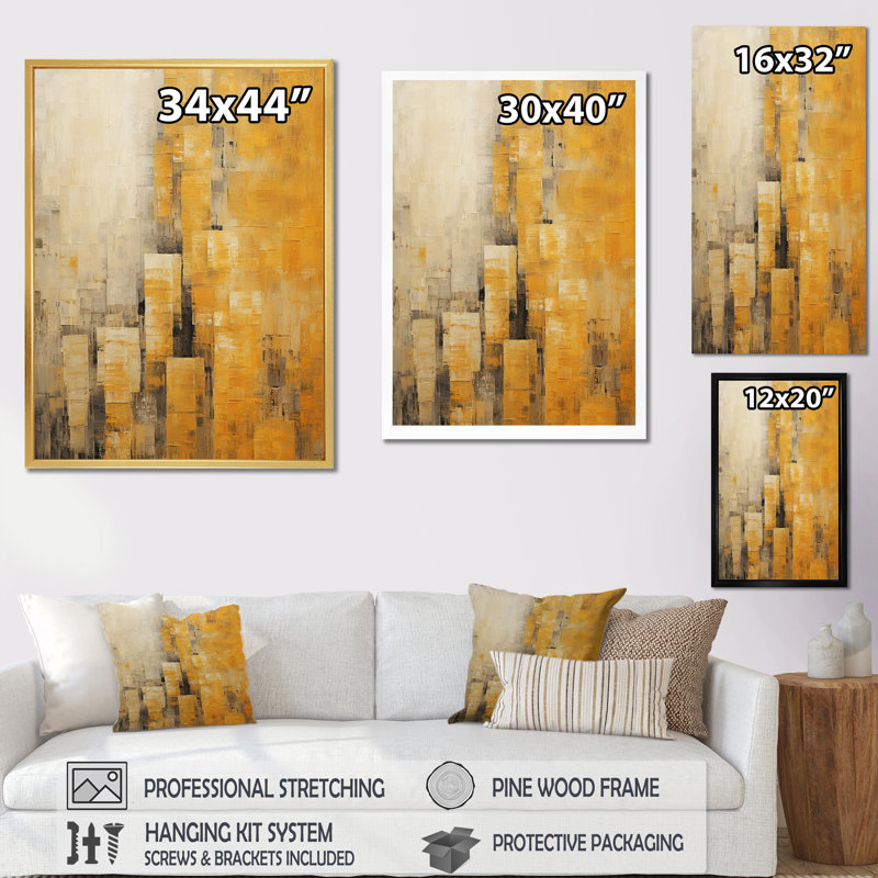 «Modern Cityscape Skycraper Golden Blocks II - Skyscrapers», reproductions d'art mural, H 32 po x l 16 po x P 1 po