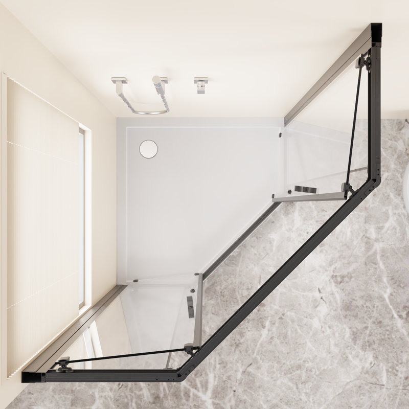 Porte de douche d'angle moderne noir mat, cabine de douche coulissante en verre avec poignée