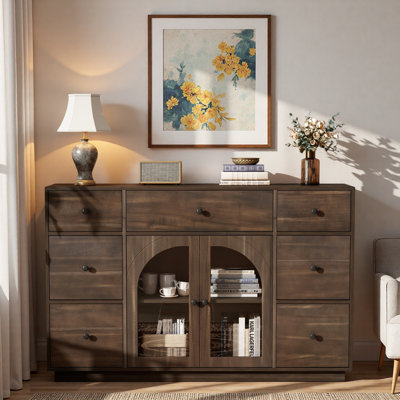Sideboard Cabinet With 2 Doors, 7 Drawers And Adjustable Shelf