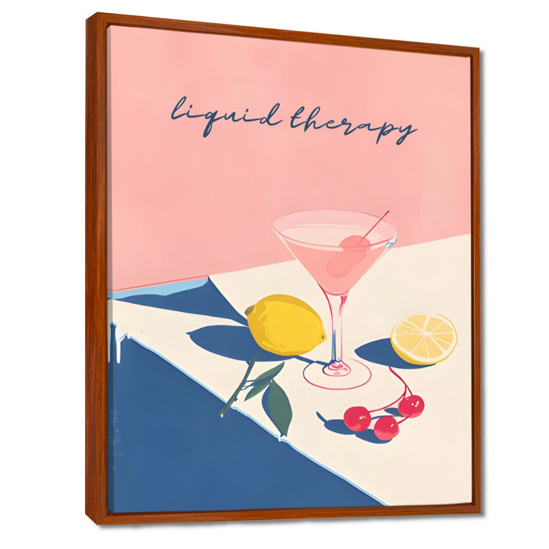 Rose, art martini et citron, Cadre flottant brun, H 40 po x l 30 po