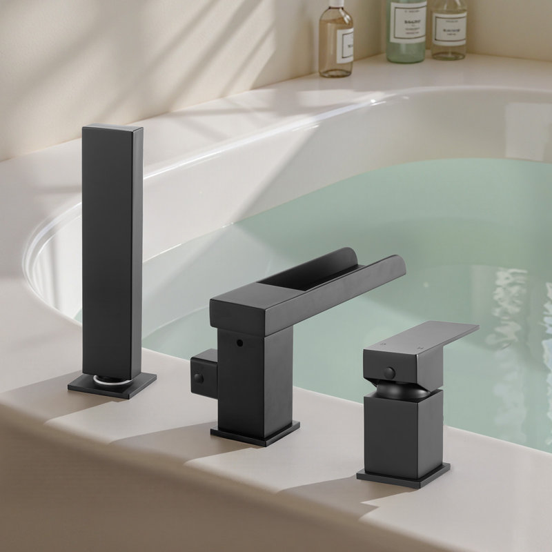 Roman Tub Faucet 3 Hole Waterfall Bathtub Faucet with 1 Handle Black