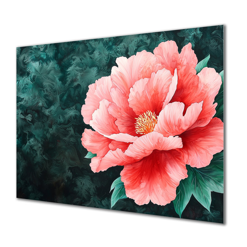 Pivoine rose d'été en pleine floraison II - décoration murale florale en métal, pivoine, H 16 po x l 32 po x P 0,84 po