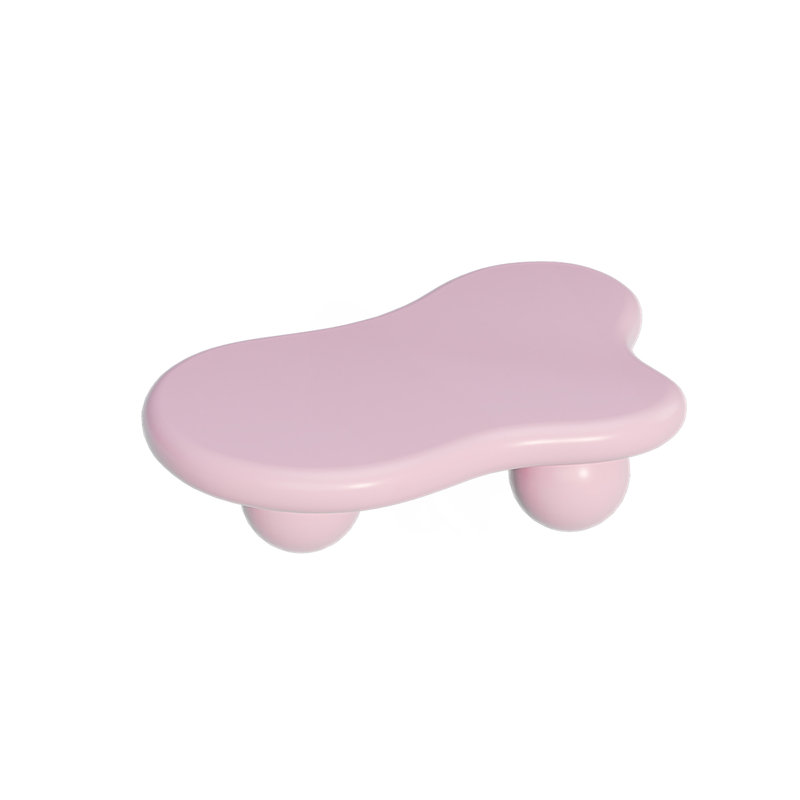 47 Inch Cloud Shaped Coffee Table With 3 Ball Legs, 13.78" H x 47.2" L x 31.5" W, Pink