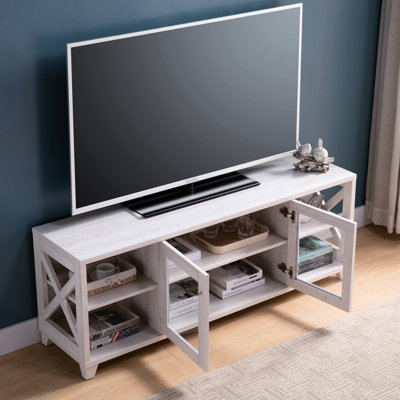 Meuble télé 60 po avec armoire transparente et 4 tablettes pouvant accueillir jusqu'à 69 po