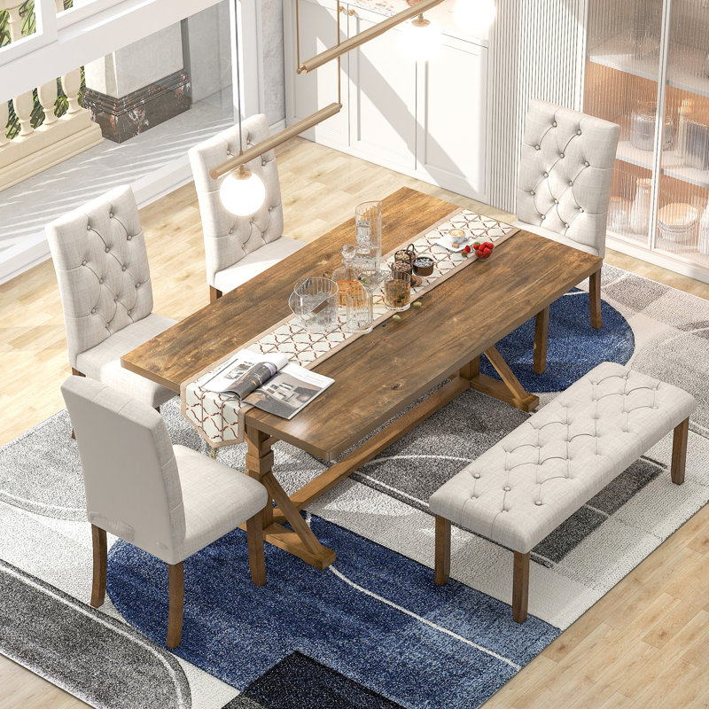 Ensemble de table de salle à manger 6 pièces Farmhouse, Walnut
