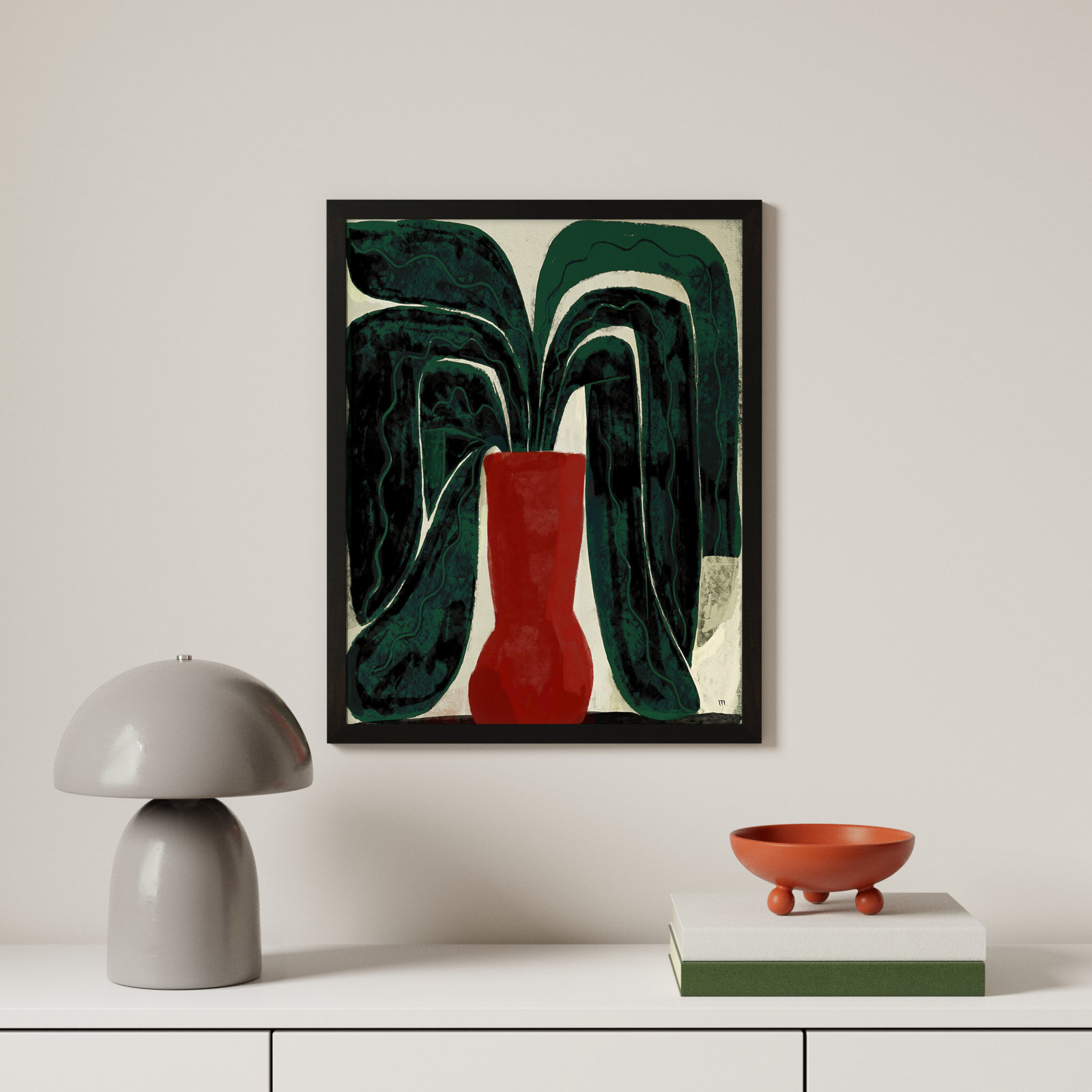 Adrianne "Plant No. 8" Painting, Black, 25" H x 20" W x 1.25" D
