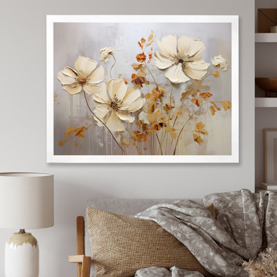 «Beige And Gold Seasonal Flowers Composition I», reproduction sur toile