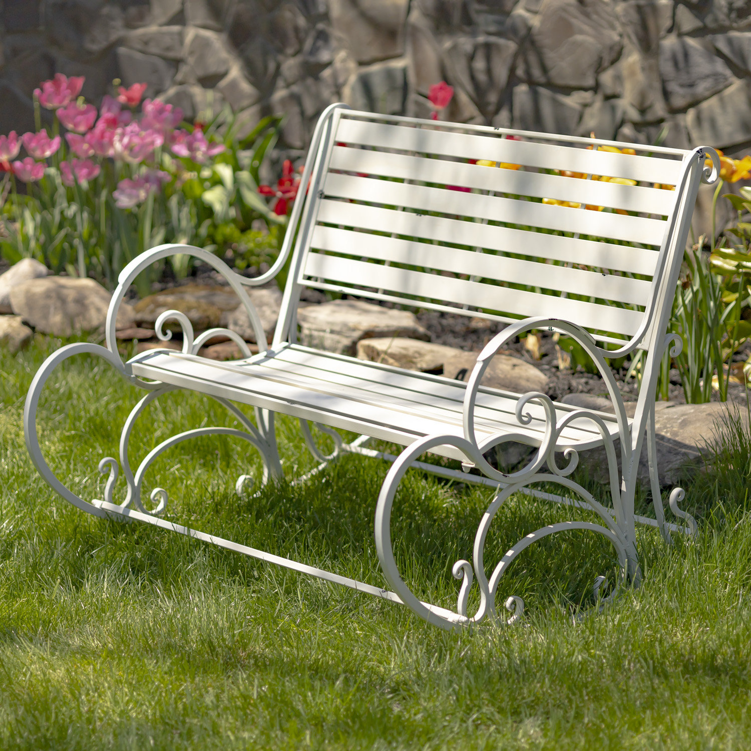 One Allium Way® Monte Carlo 1968 Metal Outdoor Rocking Bench | Wayfair
