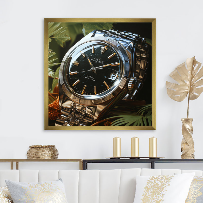 «Luxury Watch Silver Dawn I», reproduction sur toile, H 24 po x l 24 po x P 1 po, Cadre doré à une seule photo