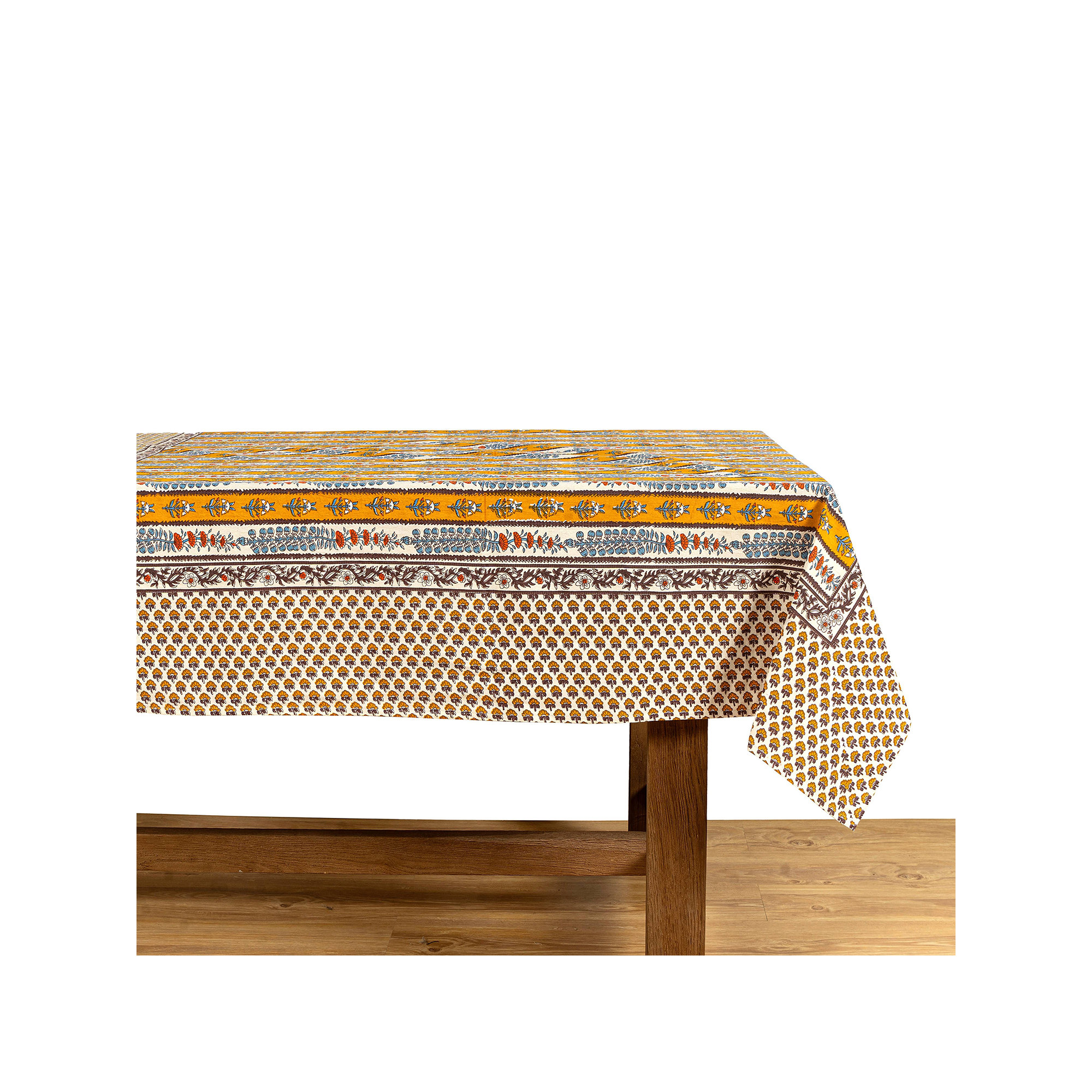 Charlemont Floral Tablecloth, 128" x 71", Dijon/Blue