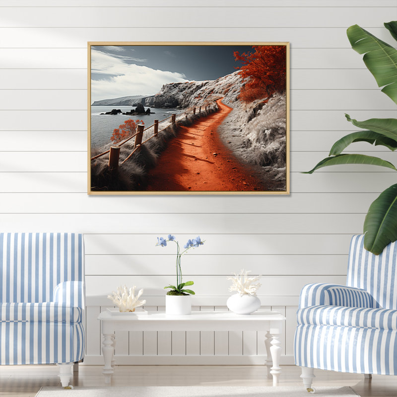 Coastal Path II, reproduction d'art sur toile, Cadre photo noir, H 34 po x l 44 po x P 1,5 po