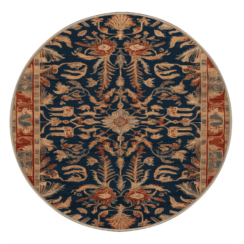 Machine Washable Art Deco Brown Area Rug, Round 4'