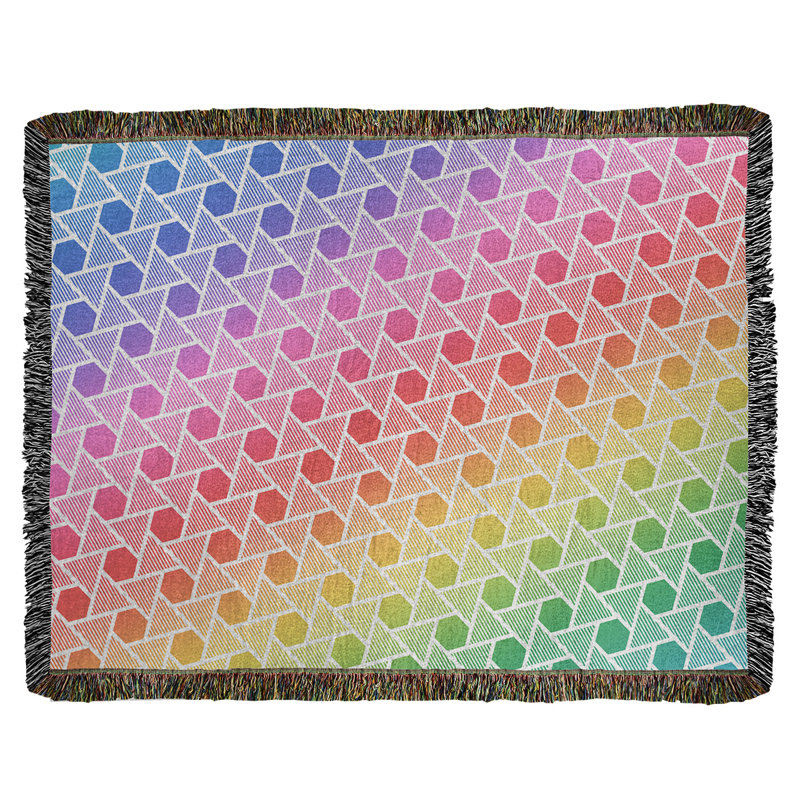 Jeté en coton tissé hexagones et triangles Katelyn Elizabeth, Arc-en-ciel