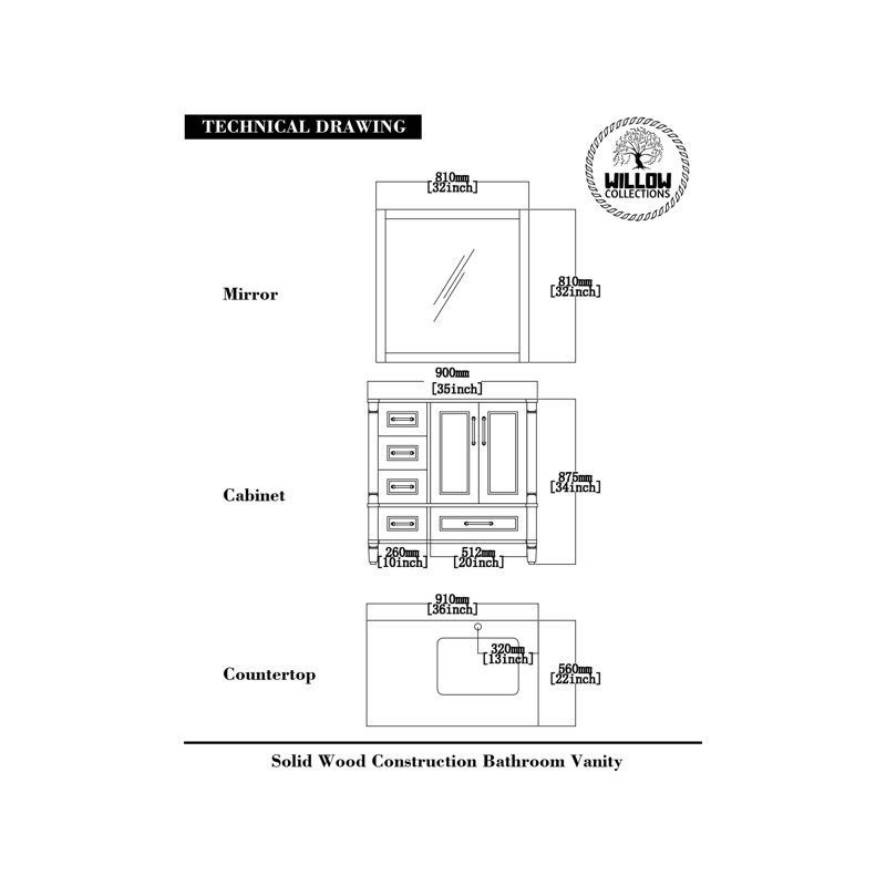 Aberdeen 36'' Single Bathroom Vanity with Top, Calacatta Laza