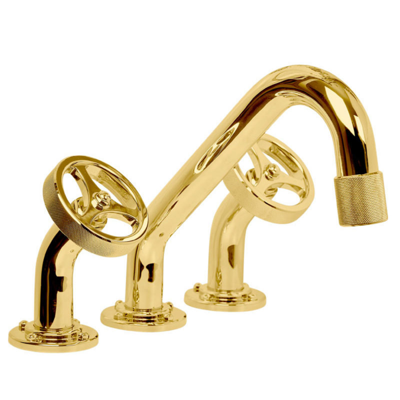 Argonaut Deck Mount Tub Filler, Unlacquered Polished Brass