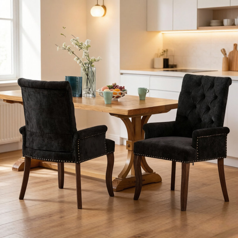 Chaises de salle à manger rembourrées Seita, 2, Noir