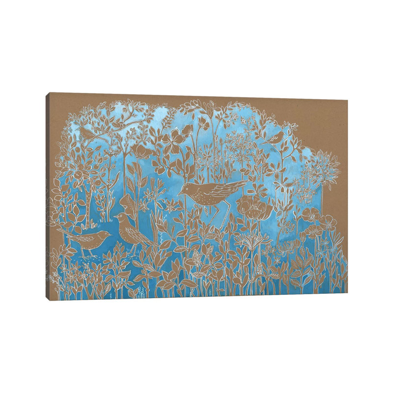 Blue Botanical On Craft Brown by Denis Orio Ibañez - Print on Canvas, Wrapped Canvas, 30.48 cm H x 45.72 cm W