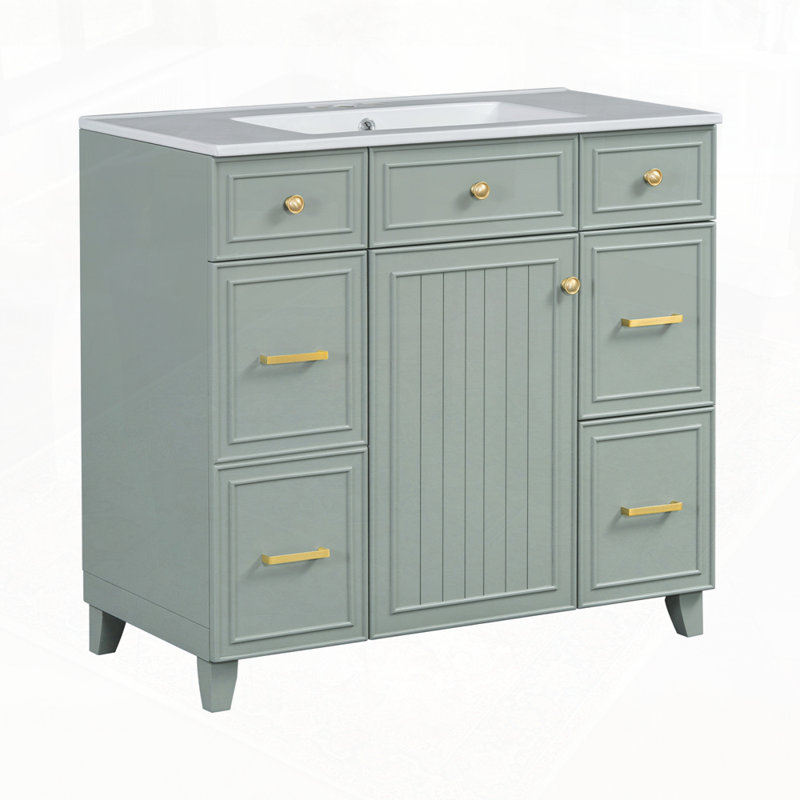 Bathroom Vanity with Ceramic Sink, Green