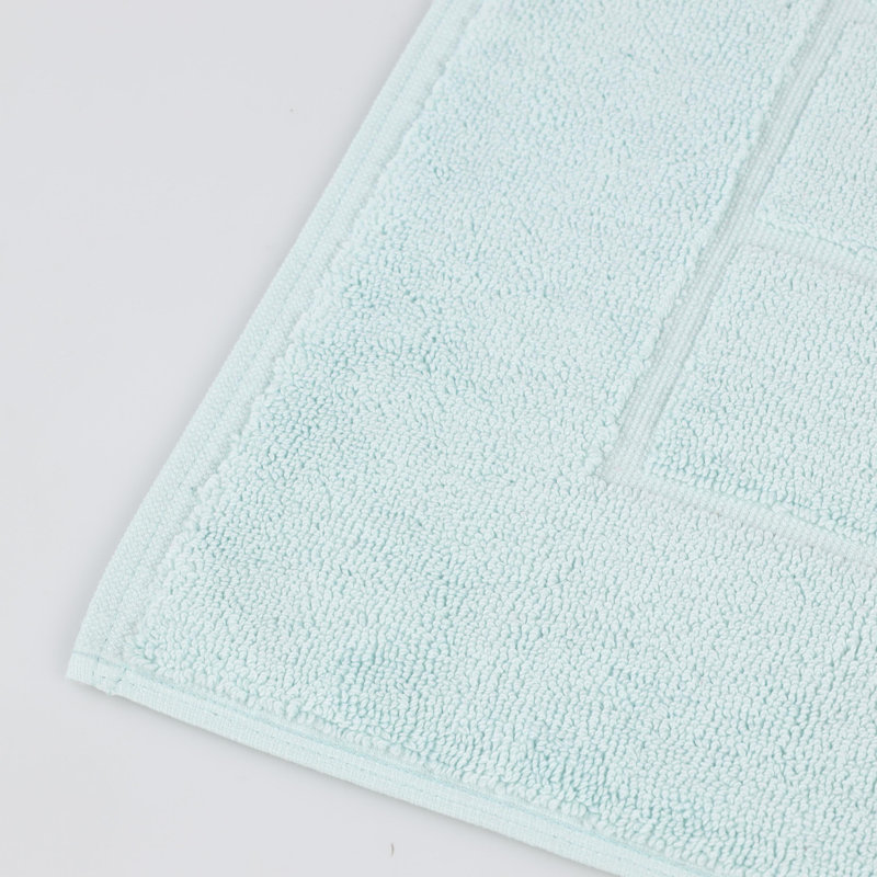 100% Cotton Thick & Absorbent Reversible Checkered Bath Mats - Set Of 2, Sea Foam