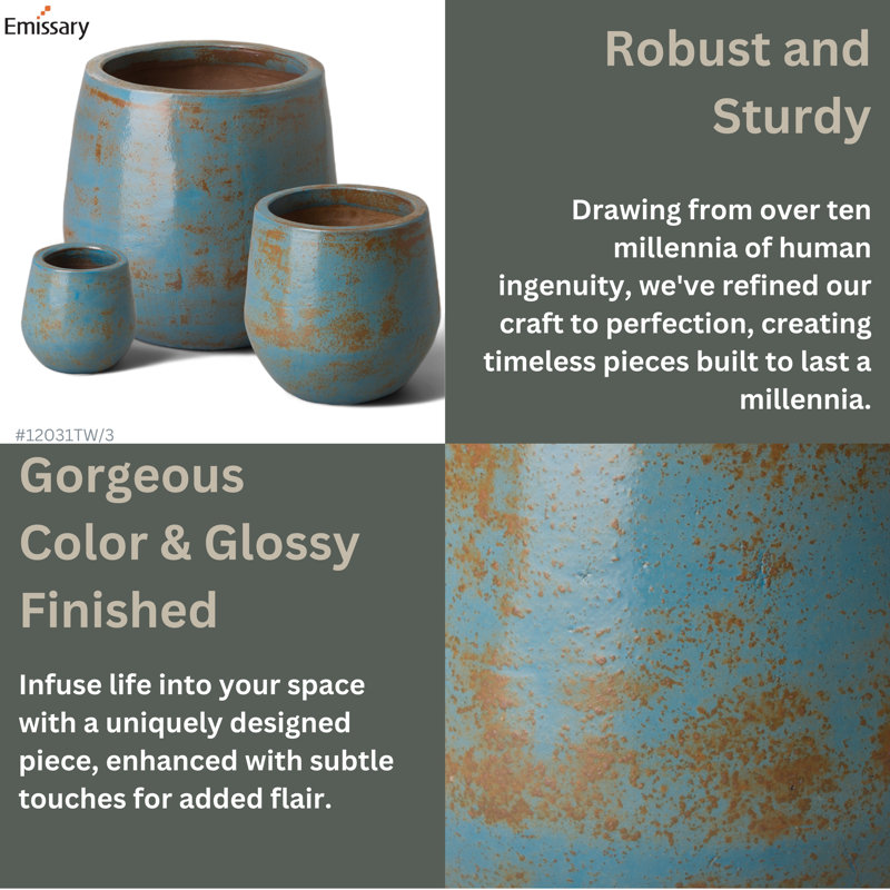 Raekwon Handmade Ceramic Pot Planter, Turquoise, 8" H x 9" W x 9" D