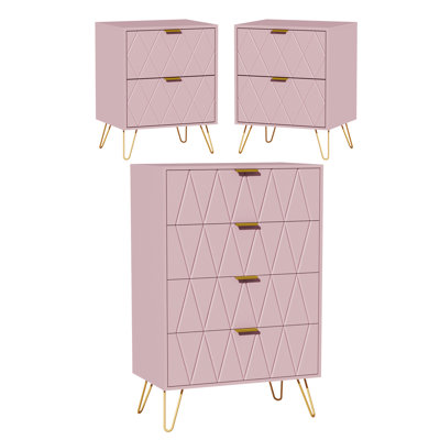 Ensemble de commode de chambre à coucher 4 tiroirs l 23,6 po avec table de chevet 2