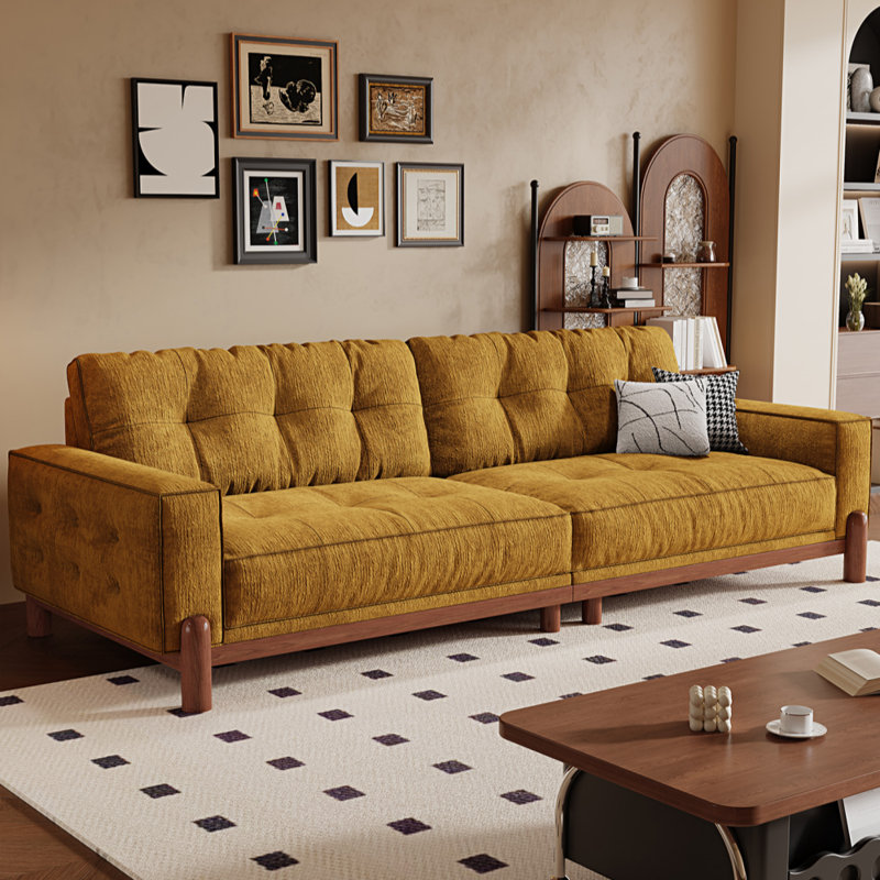 Canapé français simple et rétro en chenille, Jaune