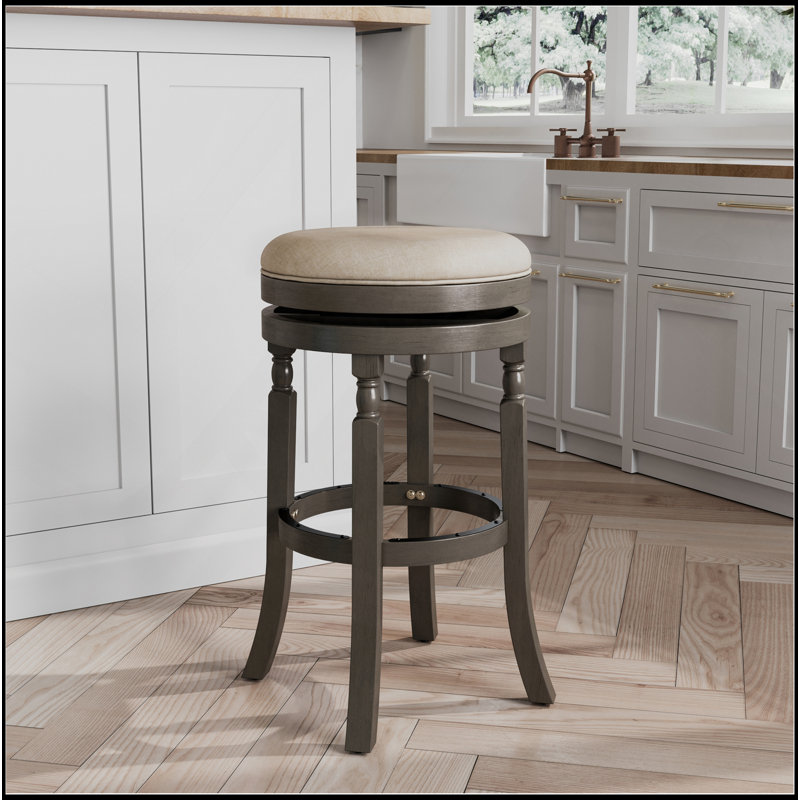 Tabouret 30 ", siège en tissu vieilli, Gris, Blanc