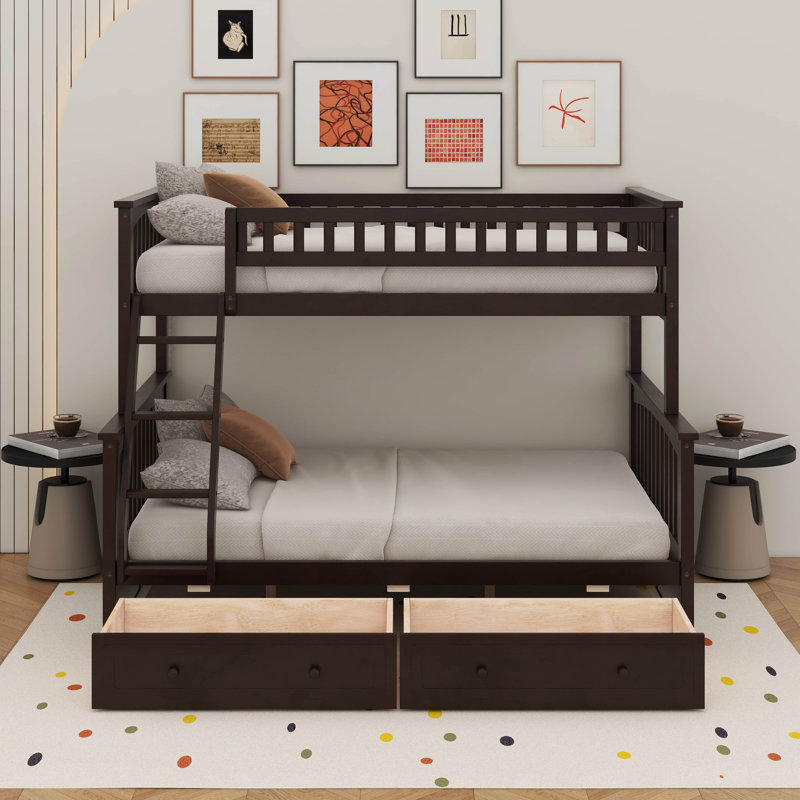 Twin Over Full Bunk Bed With Drawers, Espresso