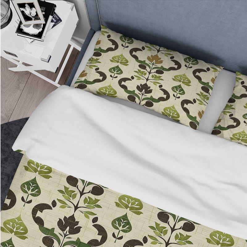 Green Beige Trellis Pattern I - Modern Duvet Cover Set, King Duvet Cover + 2 King Shams