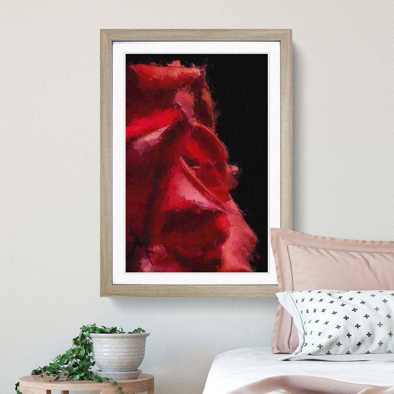Petals of a Red Rose - Picture Frame Graphic Art Print, 65cm H x 48cm W x 2cm D, Oak Framed