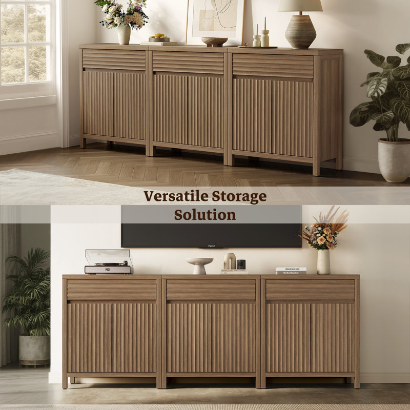 29.1''W Modern Fluted Elegance Sideboard Buffet Cabinet With 1 Drawer And 2 Adjustable Shelves, Caramel Oak, Individual
