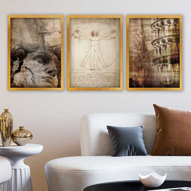 Ensemble de 3 peintures élégantes encadrées décoratives, 13,8 x 17,7 pouces chacune | 100% bois avec cadre 100% polystyrène (épaisseur: 0,8 pouce) | Impression numérique UV, parfaite pour le salon et la décoration intérieure