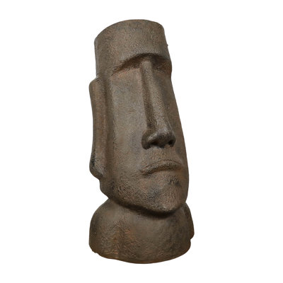 Large Concrete Moai Statue 35in Heavy Easter Island Head Sculpture Rustic Stone Finish Outdoor Garden Yard Decor Figurine