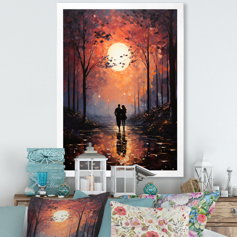 Lorah Couple romantique, paysage embrassant le coucher de soleil II sur toile, H 20 po x l 12 po x P 1 po, Cadre photo blanc